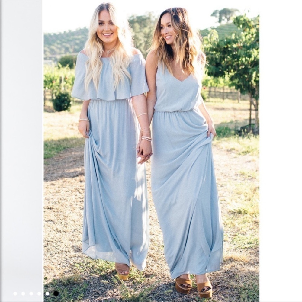 Show Me Your MuMu Hacienda Maxi Dress in Steel Blue Chiffon